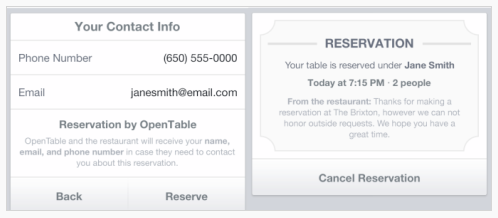 REservation table facebook